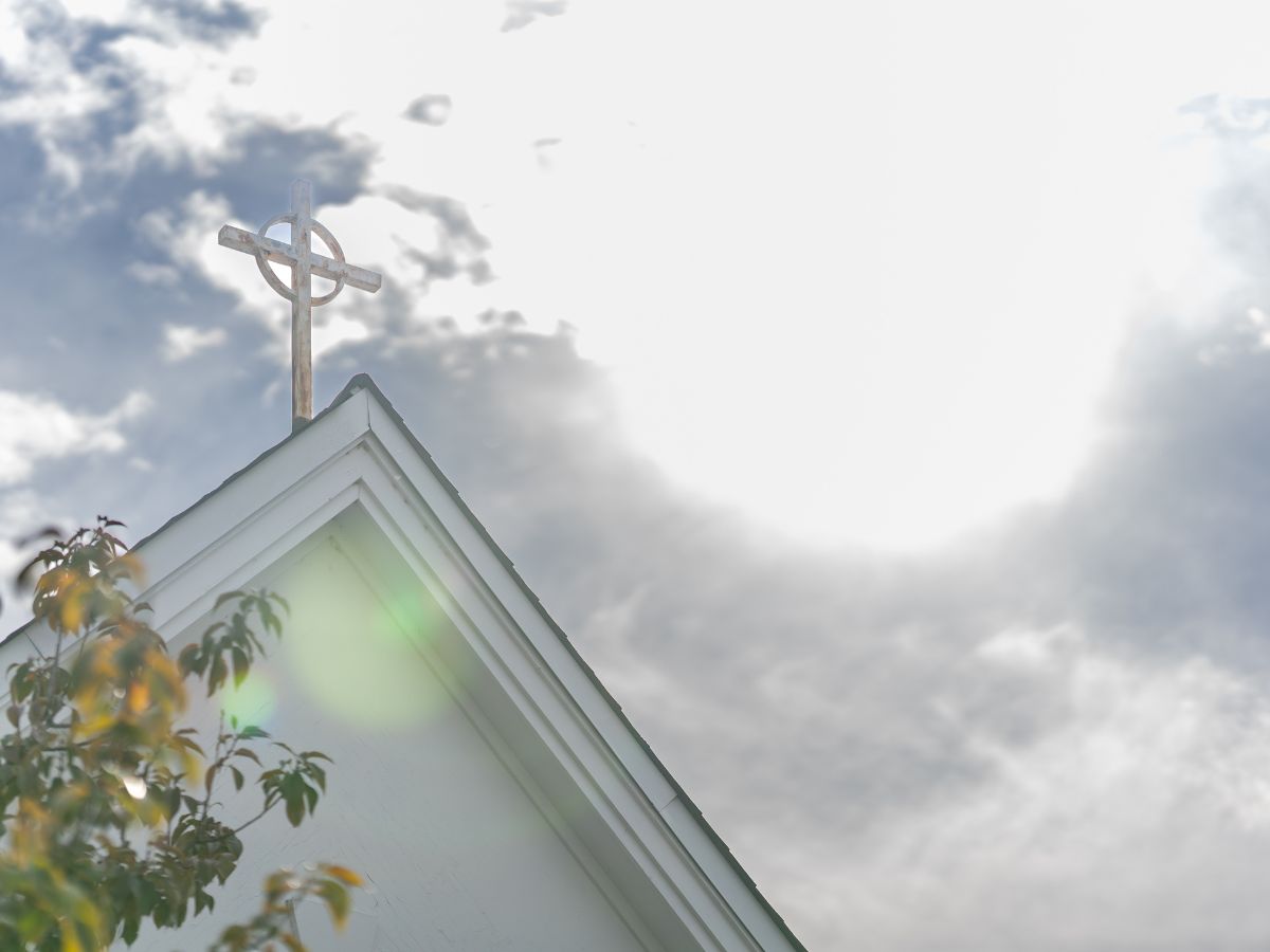 Manchester UMC Chapel Steeple in Sun